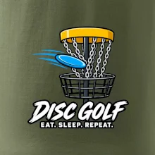 Discgolfový kôš s letiacim diskom eat sleep repeat