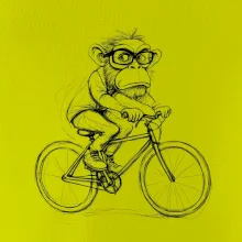 Opice s okuliarmi na bicykli