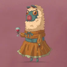 Alpaka s vínom žena