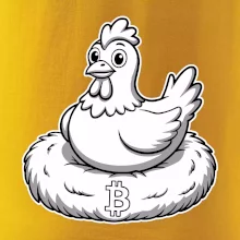 Kurča sediace na bitcoinovom hniezde