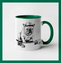 Čiernobiely buldog na skateboarde