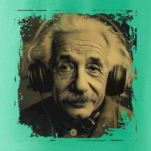 Albert Einstein so slúchadlami Albert Einstein so slúchadlami