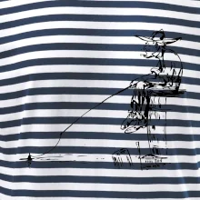 Kreslený rybár na pni