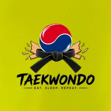 Taekwondo pás a rozlomená deska eat sleep repeat