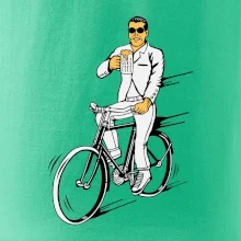 Gentleman na bicykli s pivom