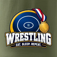Zápasnická žíněnka se zlatou medailí eat sleep wrestling  repeat