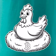 Kurča sediace na bitcoinovom hniezde
