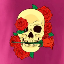 Lebka držiace ružu