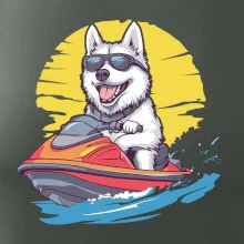 Husky na vodnom skútri