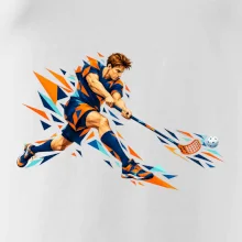 Florbalový útočník v oranžových polygonech