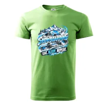 Snowboard s horským sněhem eat sleep repeat