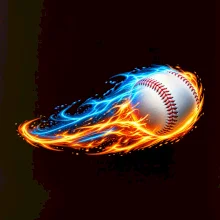 Letící baseballový míček v plamenech