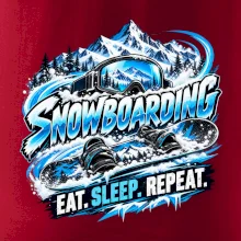 Snowboard s horským sněhem eat sleep repeat