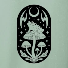 Goblincore čiernobiela oválna žaba