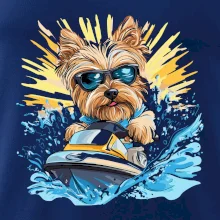 Yorkšírsky teriér na vodnom skútri