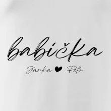 Babička Tričko s menami detí písacie písmo