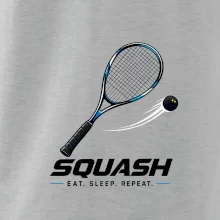 Squashová raketa a černý míček eat sleep repeat