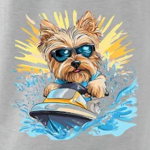 Yorkšírsky teriér na vodnom skútri