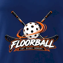 Florbalové hokejky s dierkovanou loptičkou eat sleep repeat