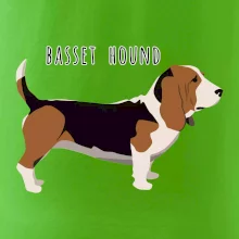 Basset hound pes s nápisom