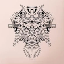 Steampunk sova čiernobiela