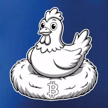 Kurča sediace na bitcoinovom hniezde