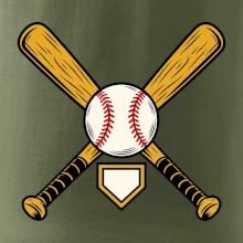 Zkřížené baseballové pálky a míček
