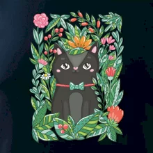 Mačka s kvetmi maľované