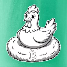 Kurča sediace na bitcoinovom hniezde