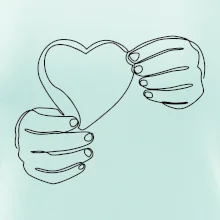 Ruka držiaca srdce jedným ťahom