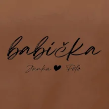 Babička Tričko s menami detí písacie písmo