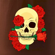 Lebka držiace ružu