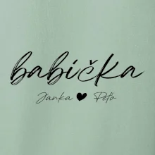 Babička Tričko s menami detí písacie písmo