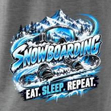 Snowboard s horským sněhem eat sleep repeat