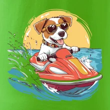 Jack russell teriér na vodnom skútri