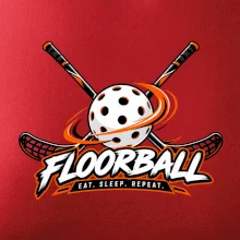 Florbalové hokejky s dierkovanou loptičkou eat sleep repeat