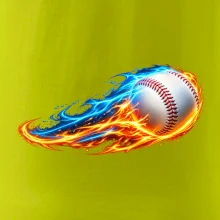 Letící baseballový míček v plamenech