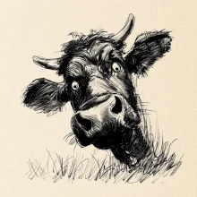 Čiernobiela karikatúra čierna krava hlava Čiernobiela karikatúra čierna krava hlava