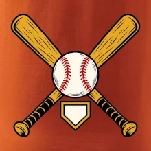 Zkřížené baseballové pálky a míček