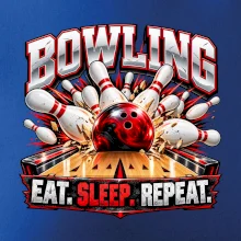 Bowlingová guľa a kolky eat sleep repeat