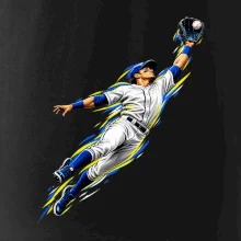Baseballový polař chytá míček ve výskoku