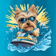 Yorkšírsky teriér na vodnom skútri