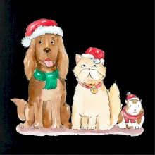 Veselé vianoce - pes, škrečok a mačka