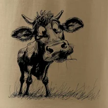 Čiernobiela karikatúra krava stojaca