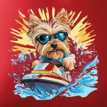 Yorkšírsky teriér na vodnom skútri