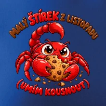 Malý listopadový štírek chrání čokoládovou sušenku