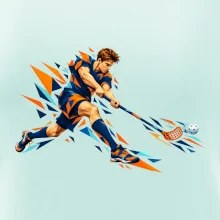 Florbalový útočník v oranžových polygonech