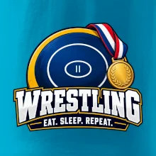 Zápasnická žíněnka se zlatou medailí eat sleep wrestling  repeat