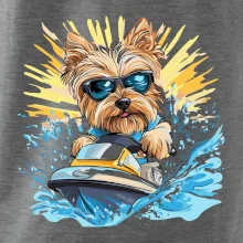 Yorkšírsky teriér na vodnom skútri