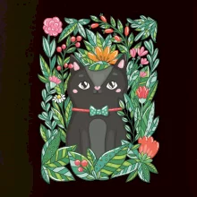 Mačka s kvetmi maľované